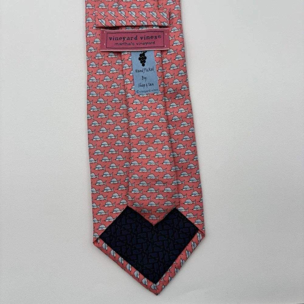 Vineyard Vines Tie Mens Pink Sailfish Marlin Swordfish 100% Silk USA Made